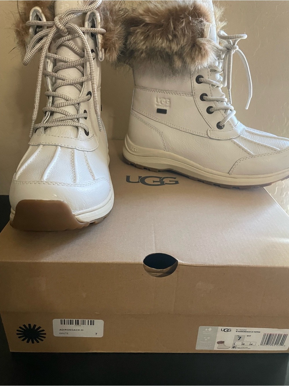UGG Women's White Winter Boots with Faux Fur Cuff